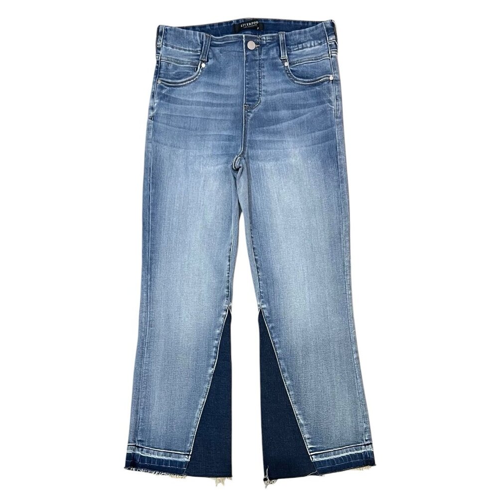 Liverpool Women Size 28 Jeans GiaGlider Crop Pull-On Fray Hem Stretch Alverston - Picture 2 of 14